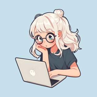 Cartoon girl with laptop T-Shirt