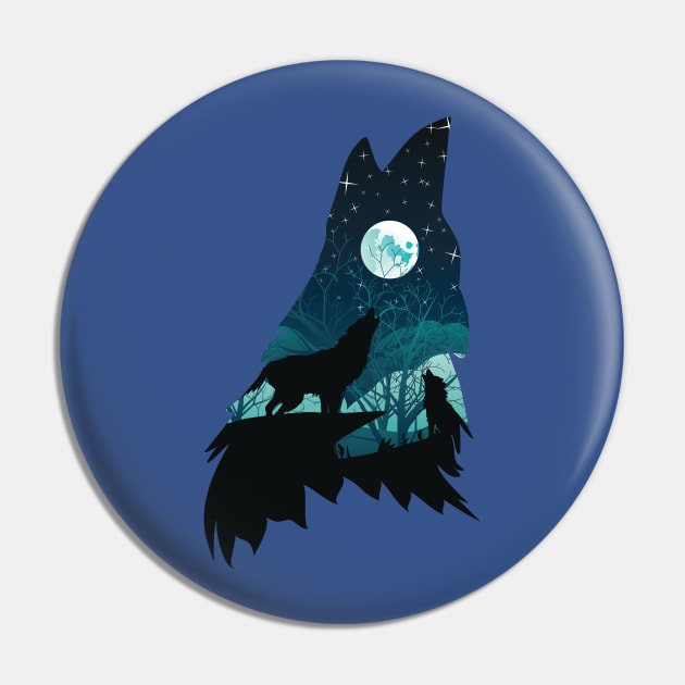 Wolf Howling with Forest Pin by AnnArtshock