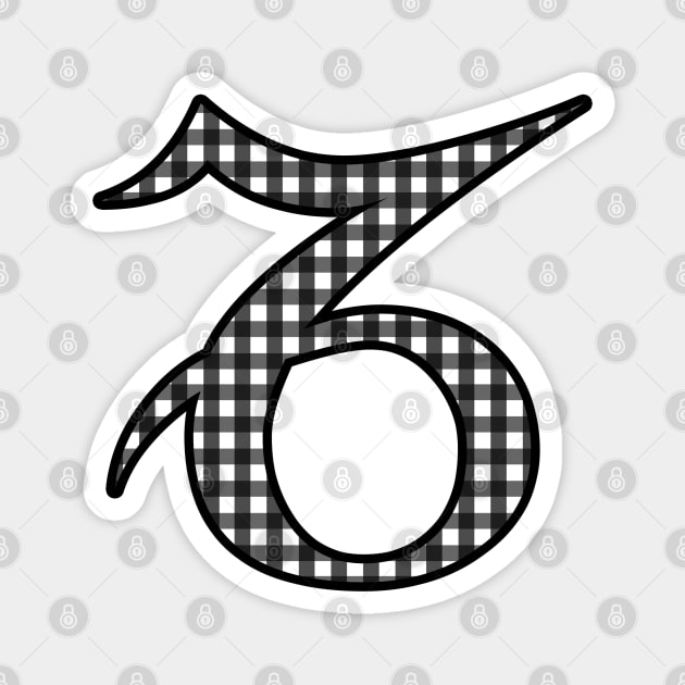 Capricorn Zodiac Horoscope Symbol in Black and White Gingham Pattern Magnet by bumblefuzzies