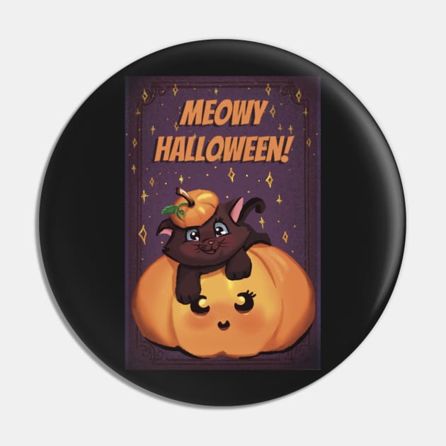 Cute little pumpkin with a kitten postcard Pin by ArtInPi