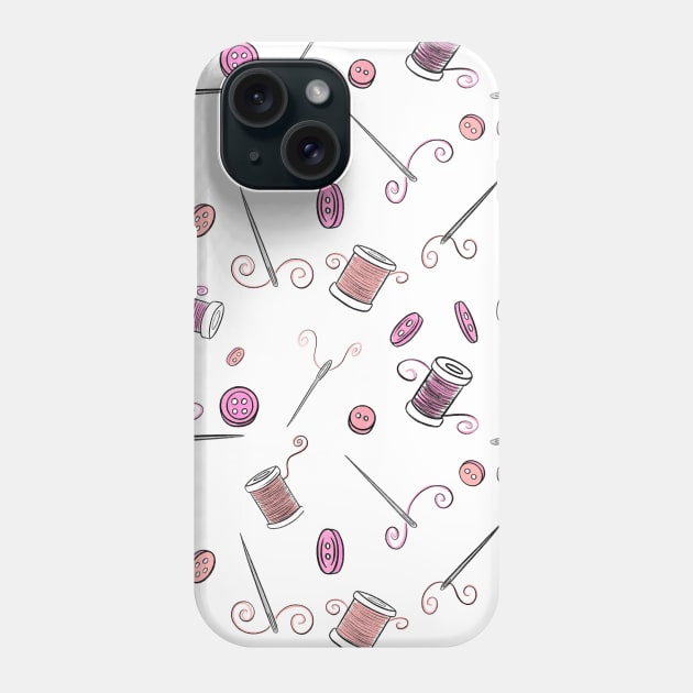 Sewing Pink Cotton Reels Needles Threads and Buttons Phone Case by Squeeb Creative