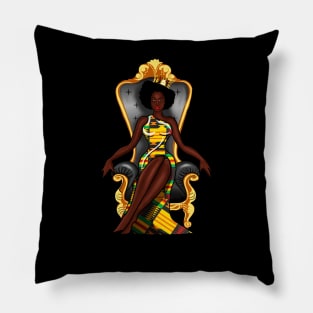 Afro African Queen, Beauty, Melanin Woman, Kente Pattern Pillow