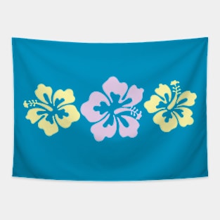 Hibiscus Flowers In Yellow And Lavender Line Art Tapestry