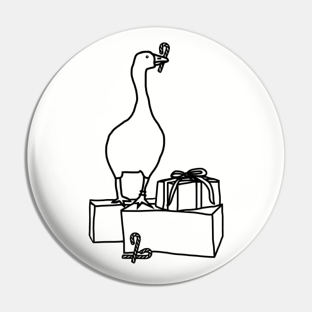 Gaming Goose Steals Christmas Line Drawing Pin by ellenhenryart