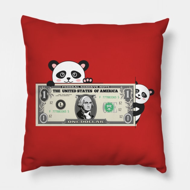 Panda with One Dollar Pillow by B&C Fashion