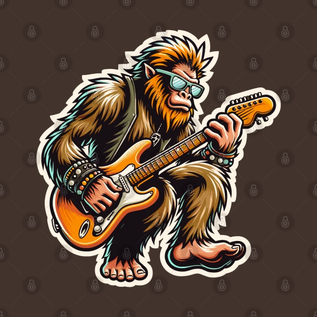 Bigfoot Playing Guitar Sasquatch Rocks by Contentarama