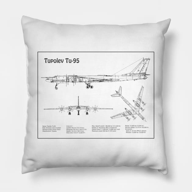 Tupolev Tu-95 Bear Bomber - BD Pillow by SPJE Illustration Photography