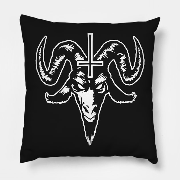 Satanic Goat Head with Cross (white) Pillow by Mystic-Land