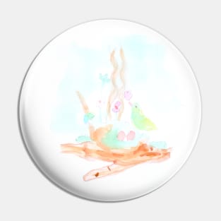 Easter, bird, nest, eggs, flower, holiday, family, forest, floral, spring, nature, painting, art, watercolor Pin