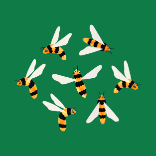 Friendly Gouache Bees on Forest Green - Scandi T-Shirt