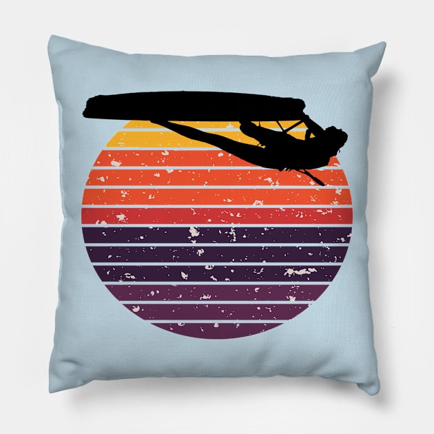 Kitesurfer Freestyle Action Black Silhouette Retro Sunset Pillow by taiche