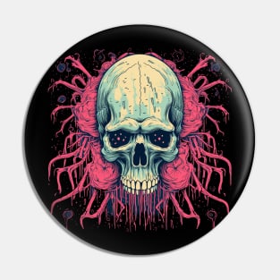 Creepy Psychedelic Spider Web Skull Pin