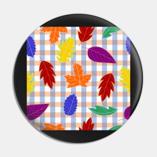 Leaves Pattern - Bold Colors on Plaid Pin