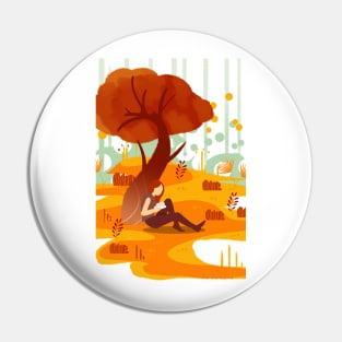 Autumn Reading Girl Under The Tree Pin