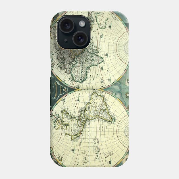 Antique Old World Double Hemisphere Map by Joan Blaeu, 1662 Phone Case by MasterpieceCafe