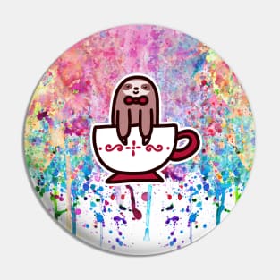 Teacup Bowtie Sloth Rainbow Paint Pin