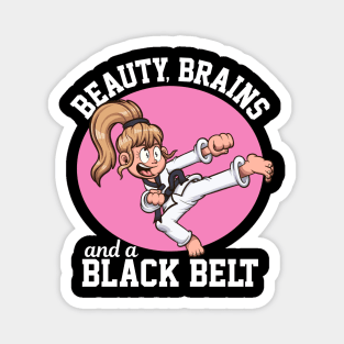 Beauty, Brains And A Black Belt Cartoon Magnet