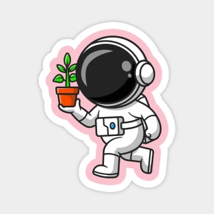 Cute Astronaut Holding Plant In A Pot Cartoon Magnet