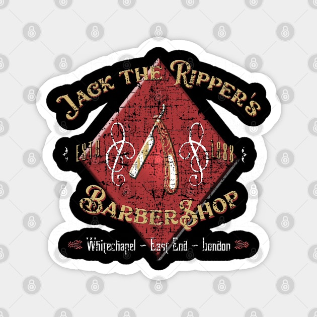 Jack The Ripper's Barber Shop, distressed Magnet by woodsman