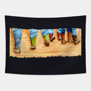 Real Cowboys and Their Boots Watercolor Tapestry