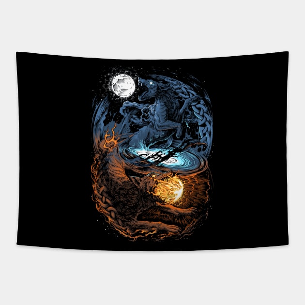 Norse Ragnarok Wolf Viking Mythology Pagan Wolves Tapestry by Blue Pagan