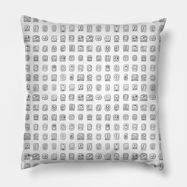 Mayan Hieroglyphics Writing All-Over Pattern White Pillow by RetroGeek