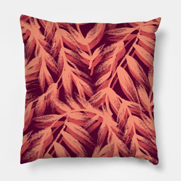 Painted Coral Leaves Pillow by Carolina Díaz