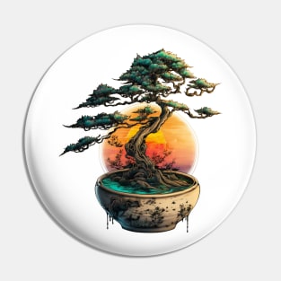 Bonsai World, Bonsai Tree, Sunset Pin