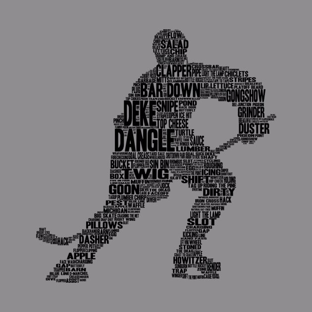 Hockey Player Word Slang Cloud Silhouette by HockeyShirts