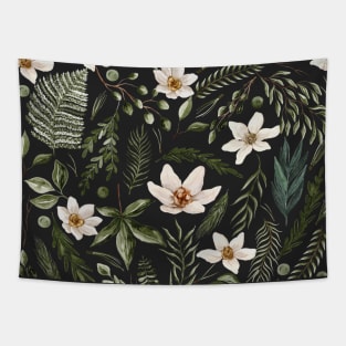 Floral Meadow seamless Pattern Black Tapestry