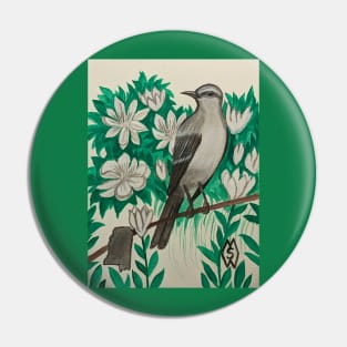 Mississippi state bird and flower, the mockingbird and magnolia Pin