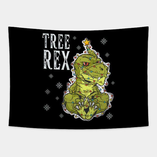 Christmas Dinosaur Tree Rex - Black Tapestry by Happy Hour Vibe