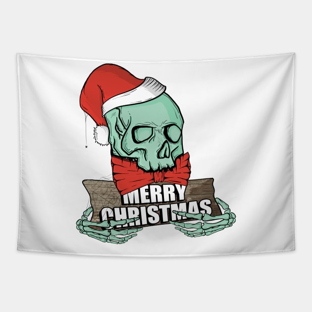 Vintage Skull Christmas Santa hat Funny design Tapestry by theodoros20