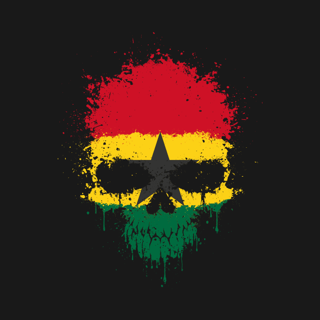 Chaotic Ghana Flag Splatter Skull by jeffbartels