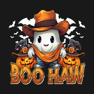 Funny Halloween Western Cowboy Cowgirl Ghost Boo Haw Spooky T-Shirt