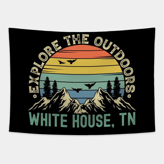White House, Tennessee - Explore The Outdoors - White House, TN Colorful Vintage Sunset Tapestry by Feel Good Clothing Co.