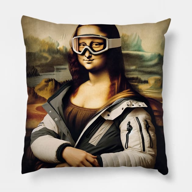 Mona Lisa Inspired - Funny Skiing Pillow by Edd Paint Something