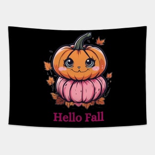 Hello Fall Kawaii Pumpkin Tapestry