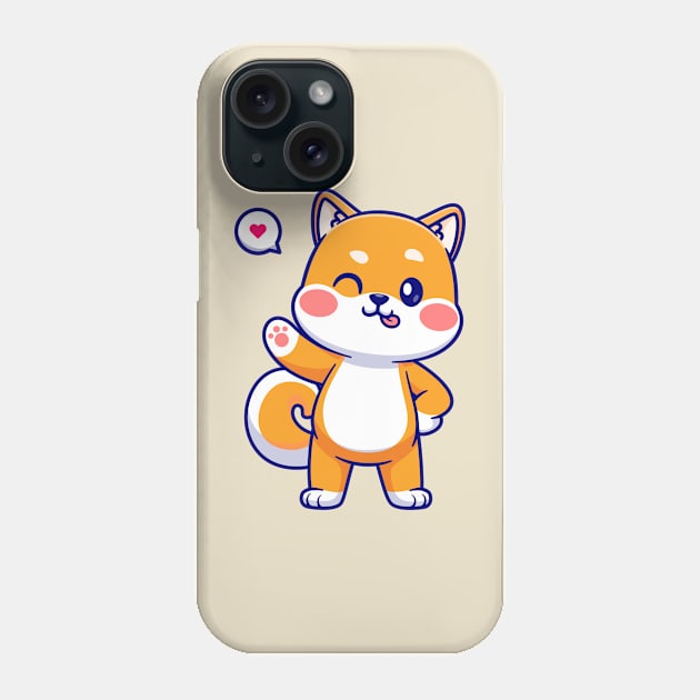 Cute Shiba Inu Dog Waving Hand Cartoon Phone Case by Catalyst Labs