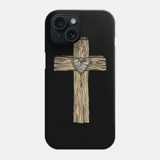 A wooden cross with a heart in the center Phone Case