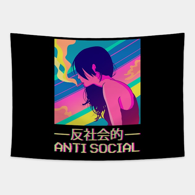 Antisocial Anime Girl Japanese Vaporwave Aesthetic Tapestry by Alex21