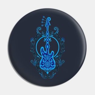 Intricate Blue Bass Guitar Design Pin