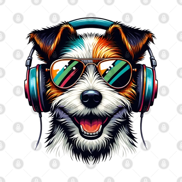 Parson Russell Terrier as Smiling DJ with Headphones and Sunglasses by ArtRUs