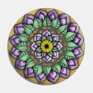 Floral Mandala with Purple Flowers & Green Leaves Pin