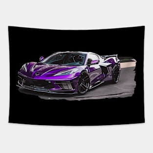 Purple C8 Corvette Stingray Parked In the Driveway Supercar Racecar Muscle Car Sportscar Corvette C8 Tapestry