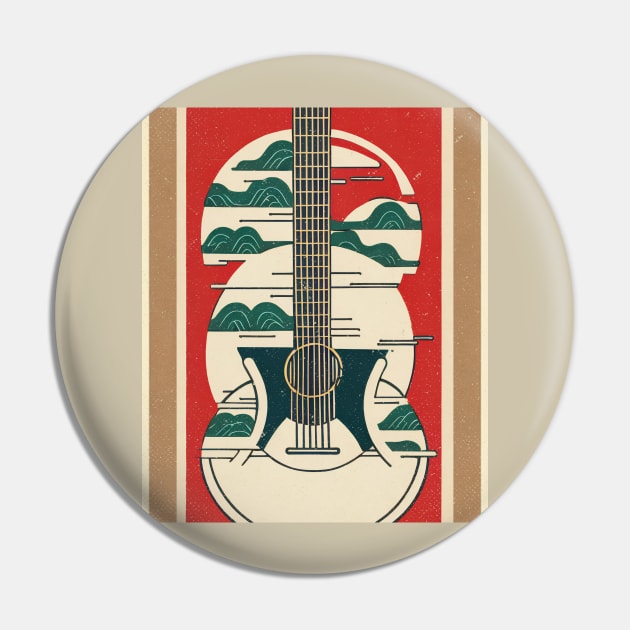 Acoustic Guitar Japanese Style Abstract Artwork Pin by Analog Designs