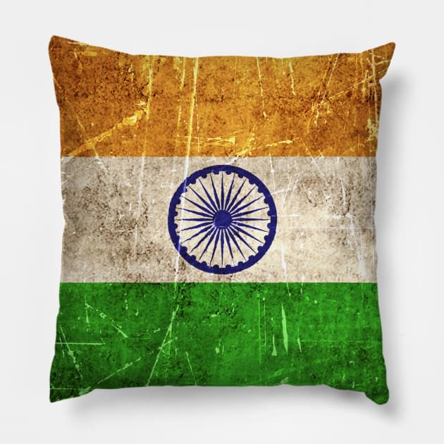 Vintage Aged and Scratched Indian Flag Pillow by jeffbartels