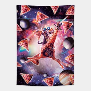 Thug Space Cat On Giraffe Unicorn - Pizza Tapestry