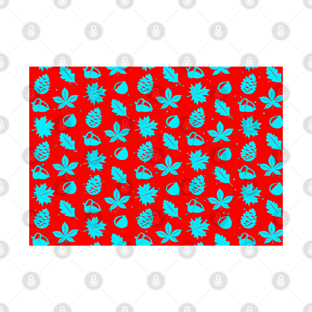 Blue Graphic Nature Pattern on Red Background by DesignWood Atelier