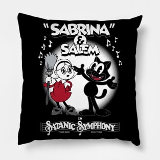 Vintage Cartoon Sabrina Witch and Black Cat Pillow